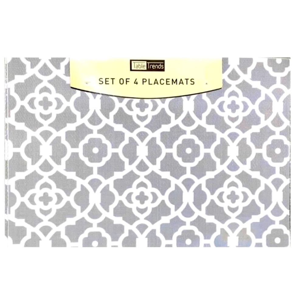 Table Trends Grey White Indoor outdoor Lattice Trellis Vinyl Placemats - 4pc.